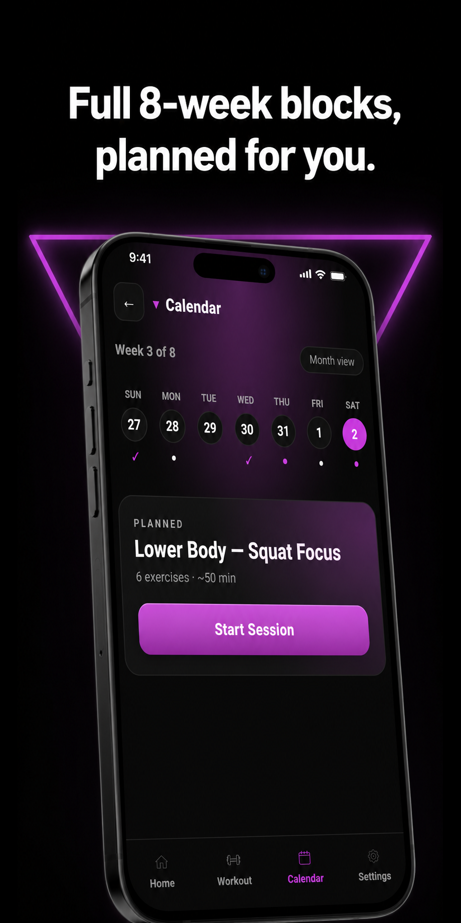 8-week training block calendar