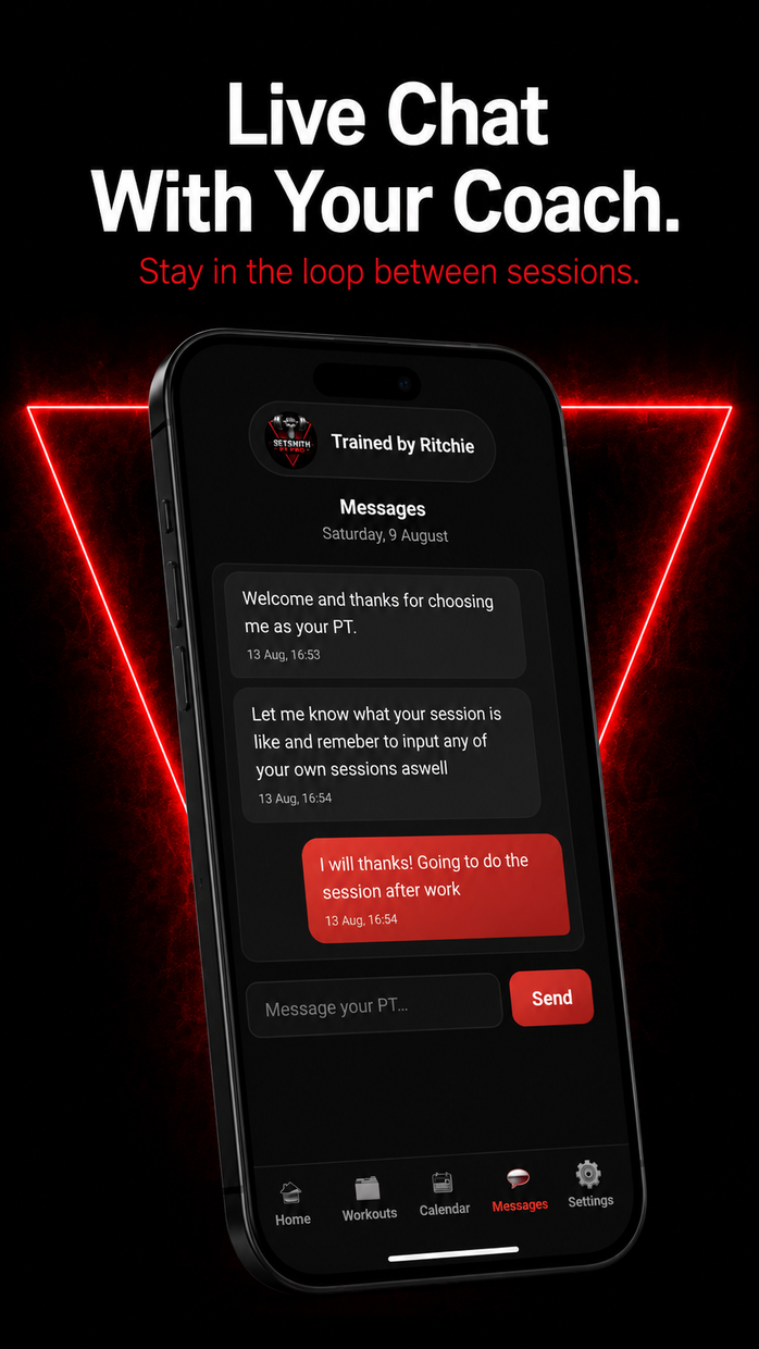 Live chat between coach and client, built into the app